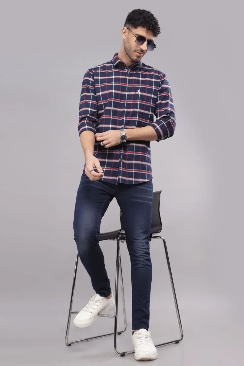 Navy Red & White Broad Checks - Full-Stain Proof