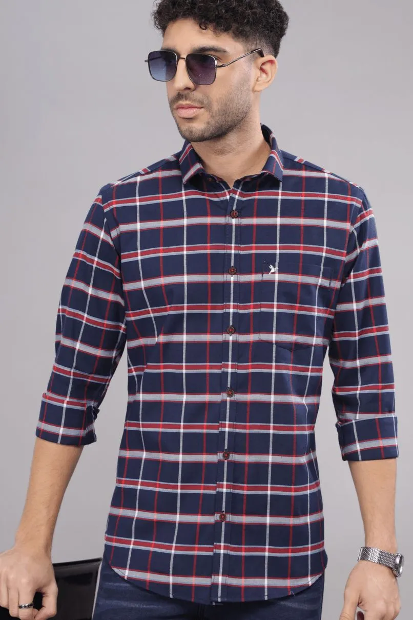 Navy Red & White Broad Checks - Full-Stain Proof