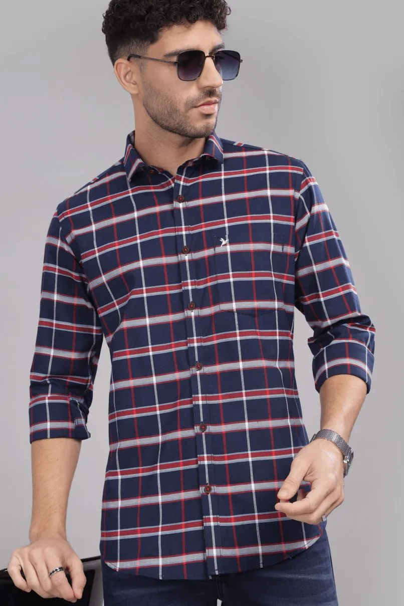 Navy Red & White Broad Checks - Full-Stain Proof