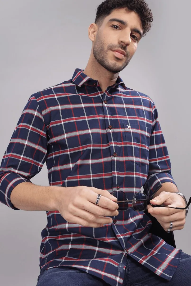 Navy Red & White Broad Checks - Full-Stain Proof