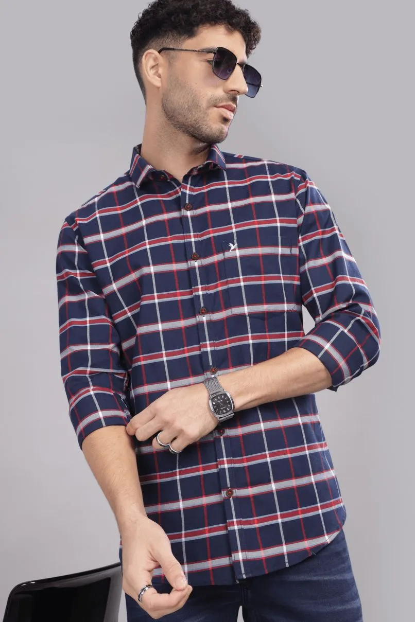 Navy Red & White Broad Checks - Full-Stain Proof