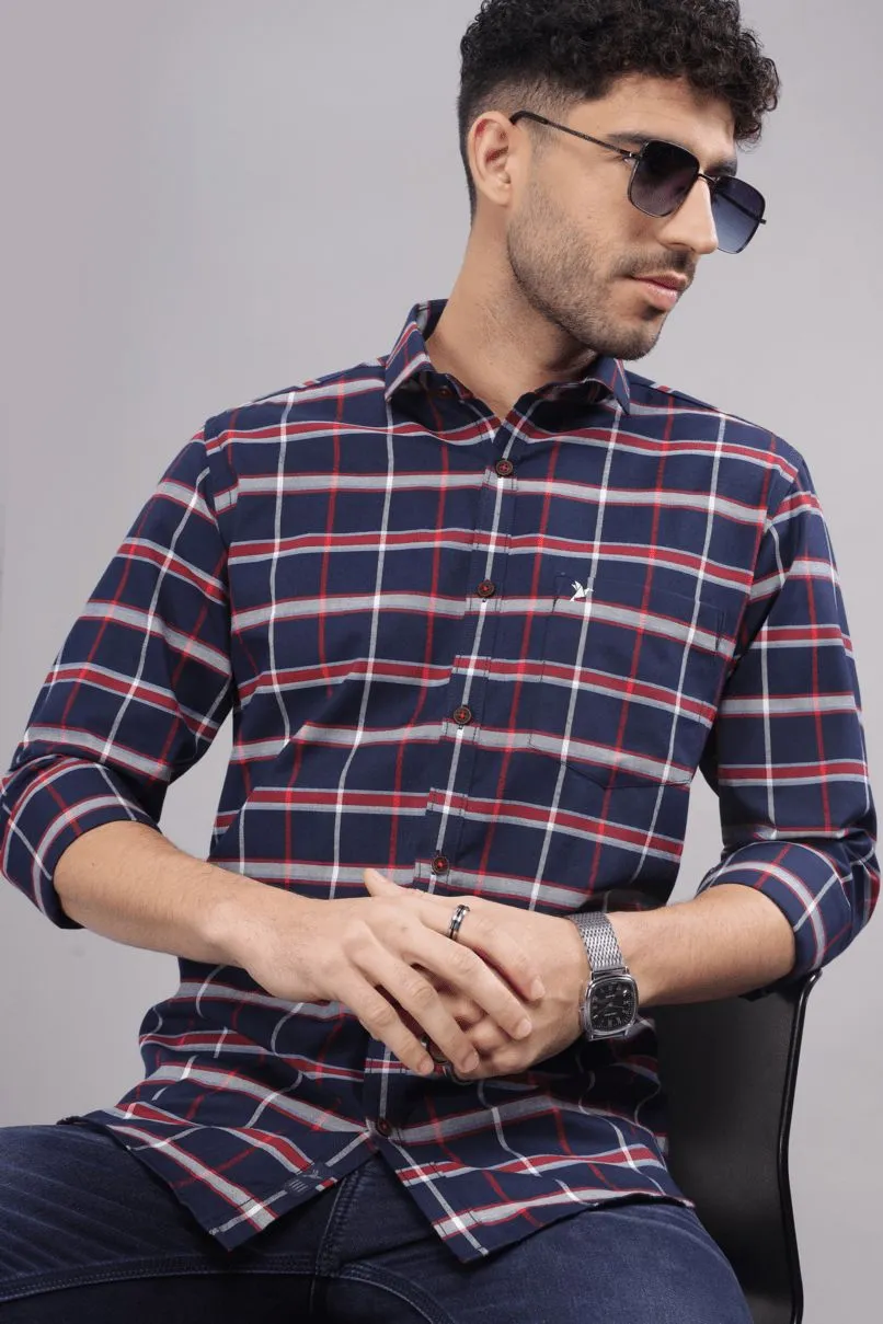 Navy Red & White Broad Checks - Full-Stain Proof