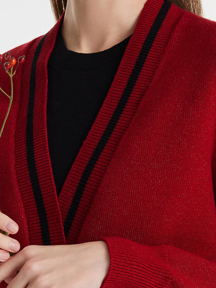 New Chinese-Style V-Neck Knitted Cardigan And Vest Dress Two-Piece Set