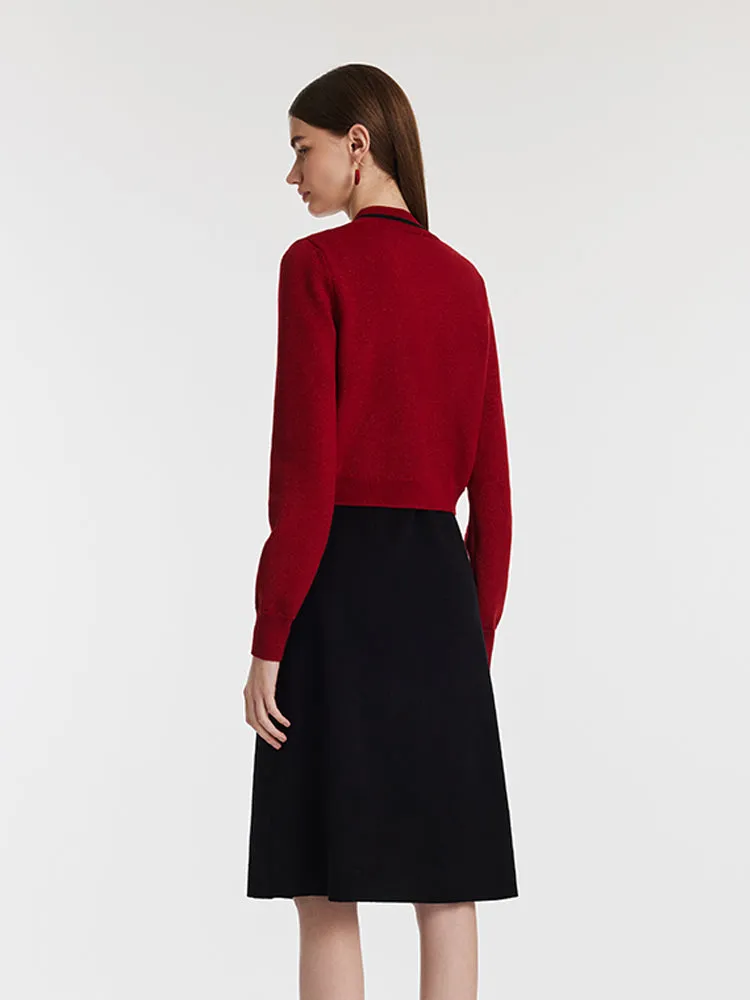 New Chinese-Style V-Neck Knitted Cardigan And Vest Dress Two-Piece Set