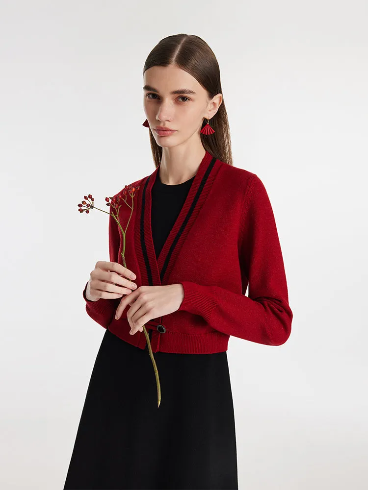 New Chinese-Style V-Neck Knitted Cardigan And Vest Dress Two-Piece Set