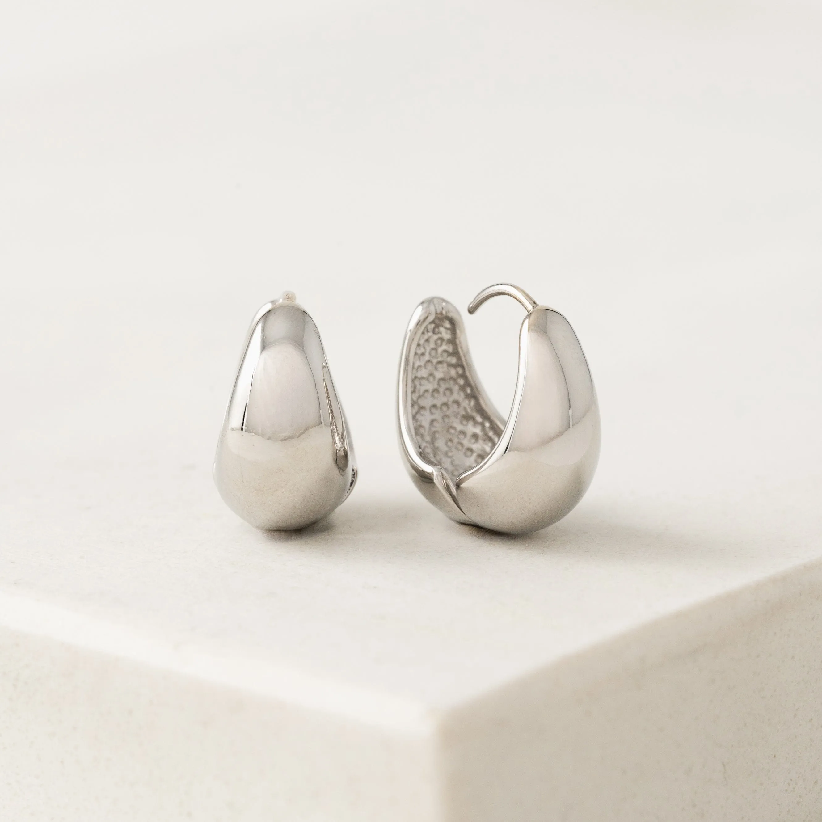 Oval Puff Hoop Earrings Silver