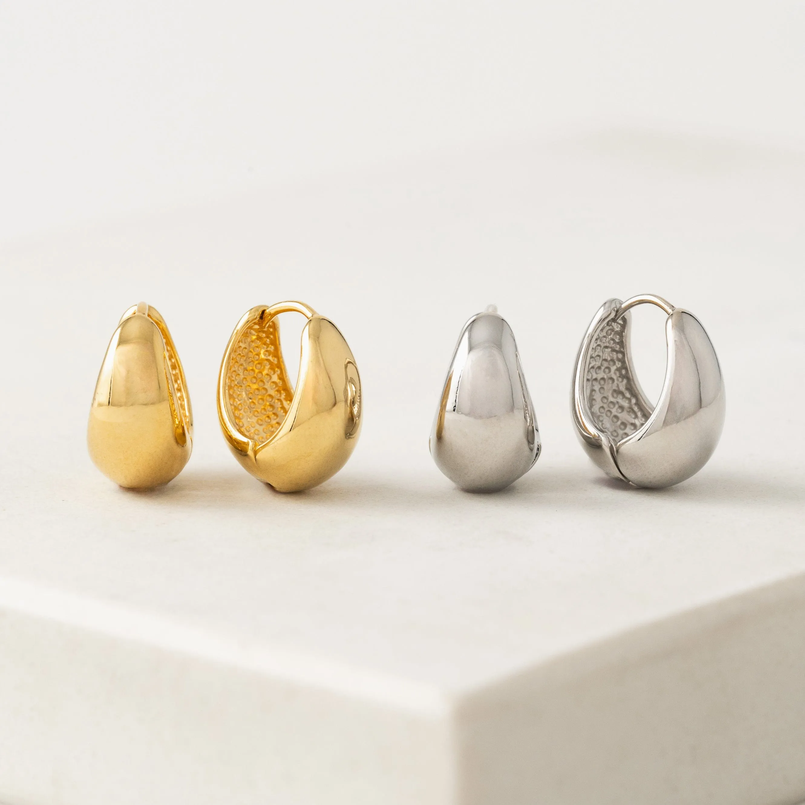 Oval Puff Hoop Earrings Silver