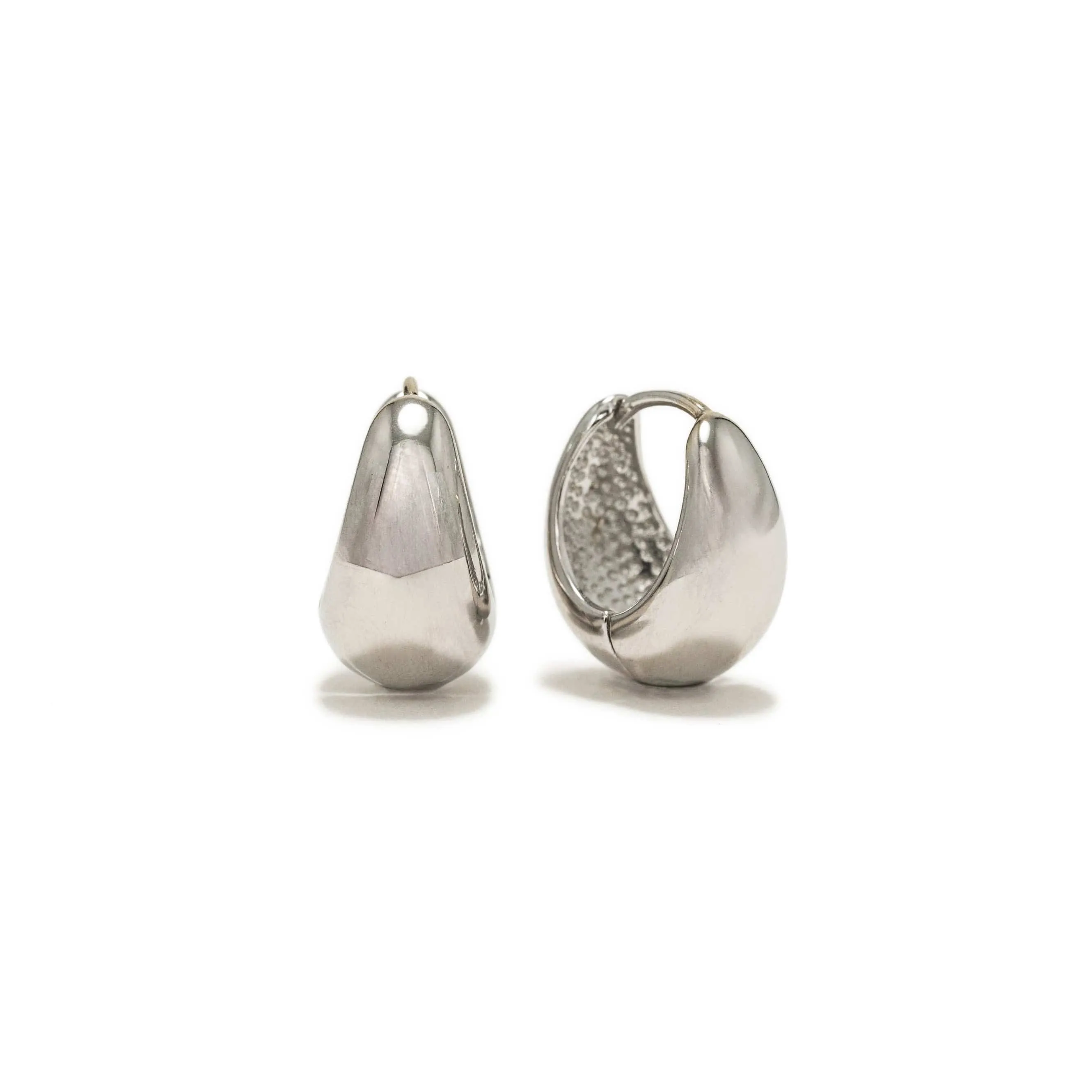 Oval Puff Hoop Earrings Silver