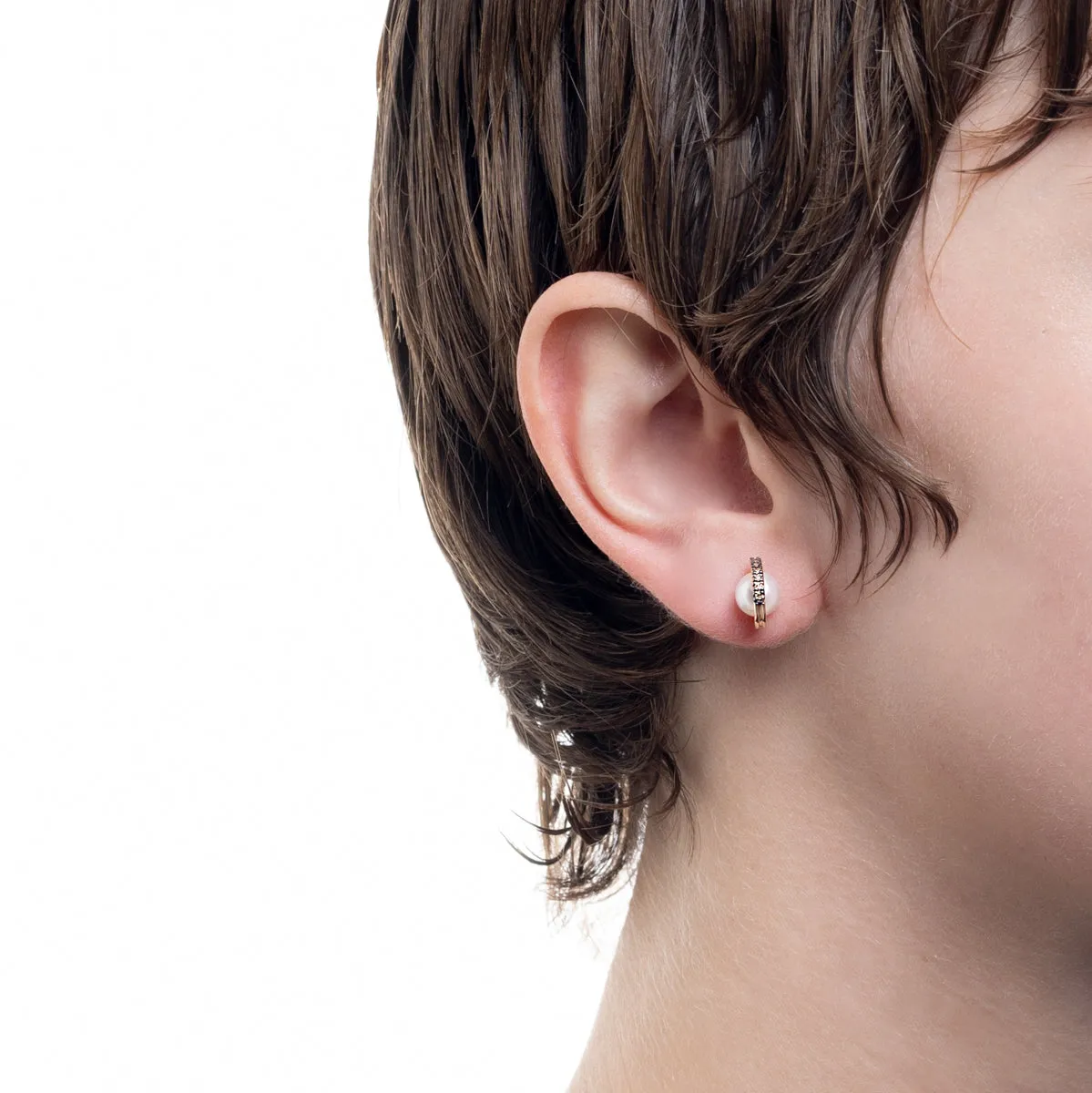 "Beluga" Pearl Diamond Earring Small size Black Ruthenium Plated