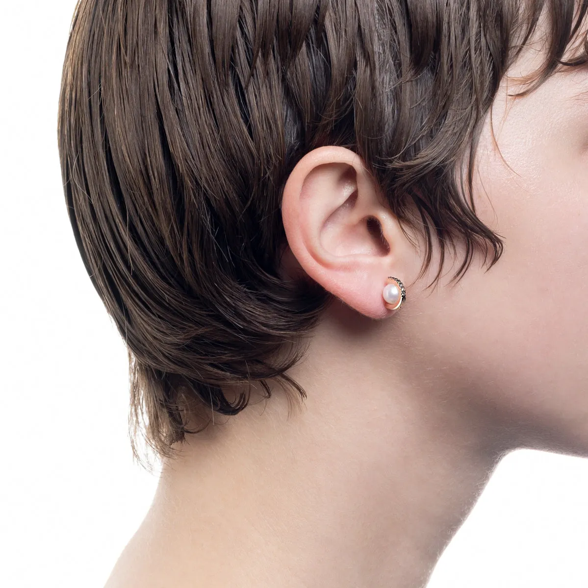 "Beluga" Pearl Diamond Earring Small size Black Ruthenium Plated