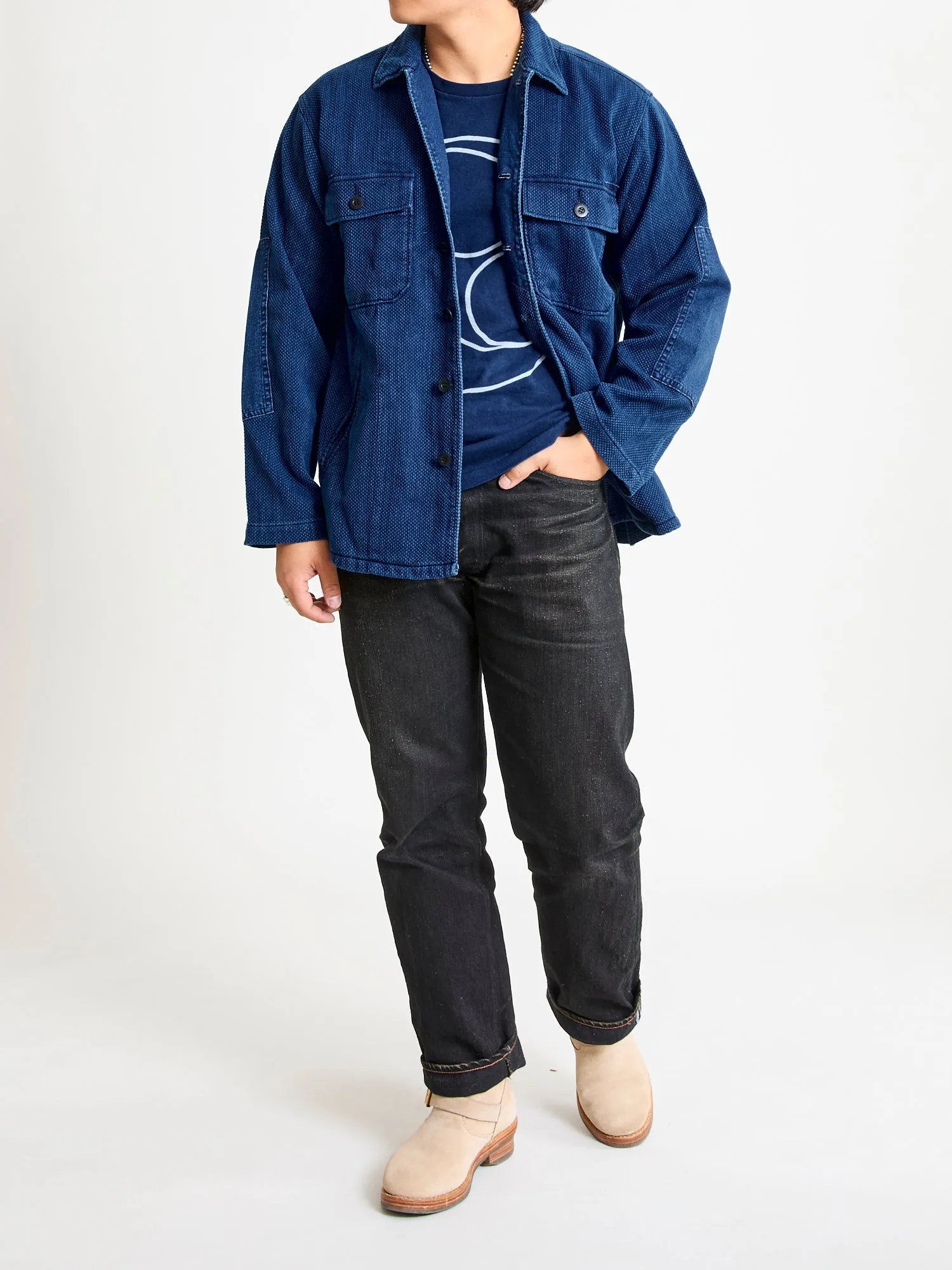 "Kasezome" Sashiko Utility Shirt in Indigo