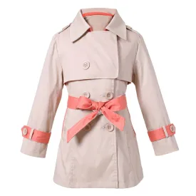 Richie House Kids Girls Classy 100% Cotton Long Trench Coat Ribbon Jacket Bow Dress RH2105