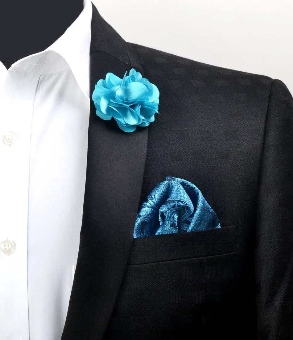 Royal Turquoise Petals Flower Lapel Pin - Big