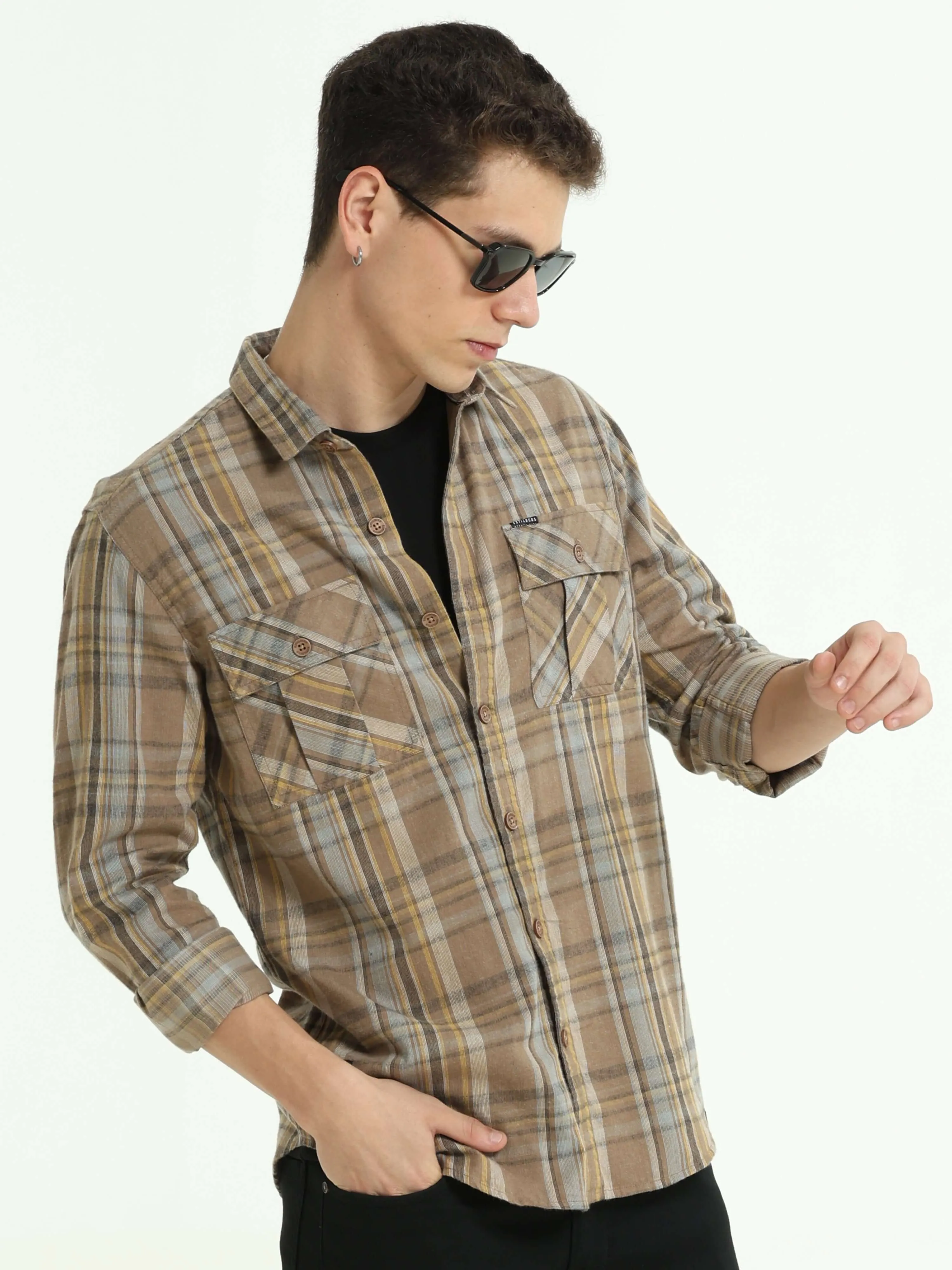 Sage green Check double pocket shirt