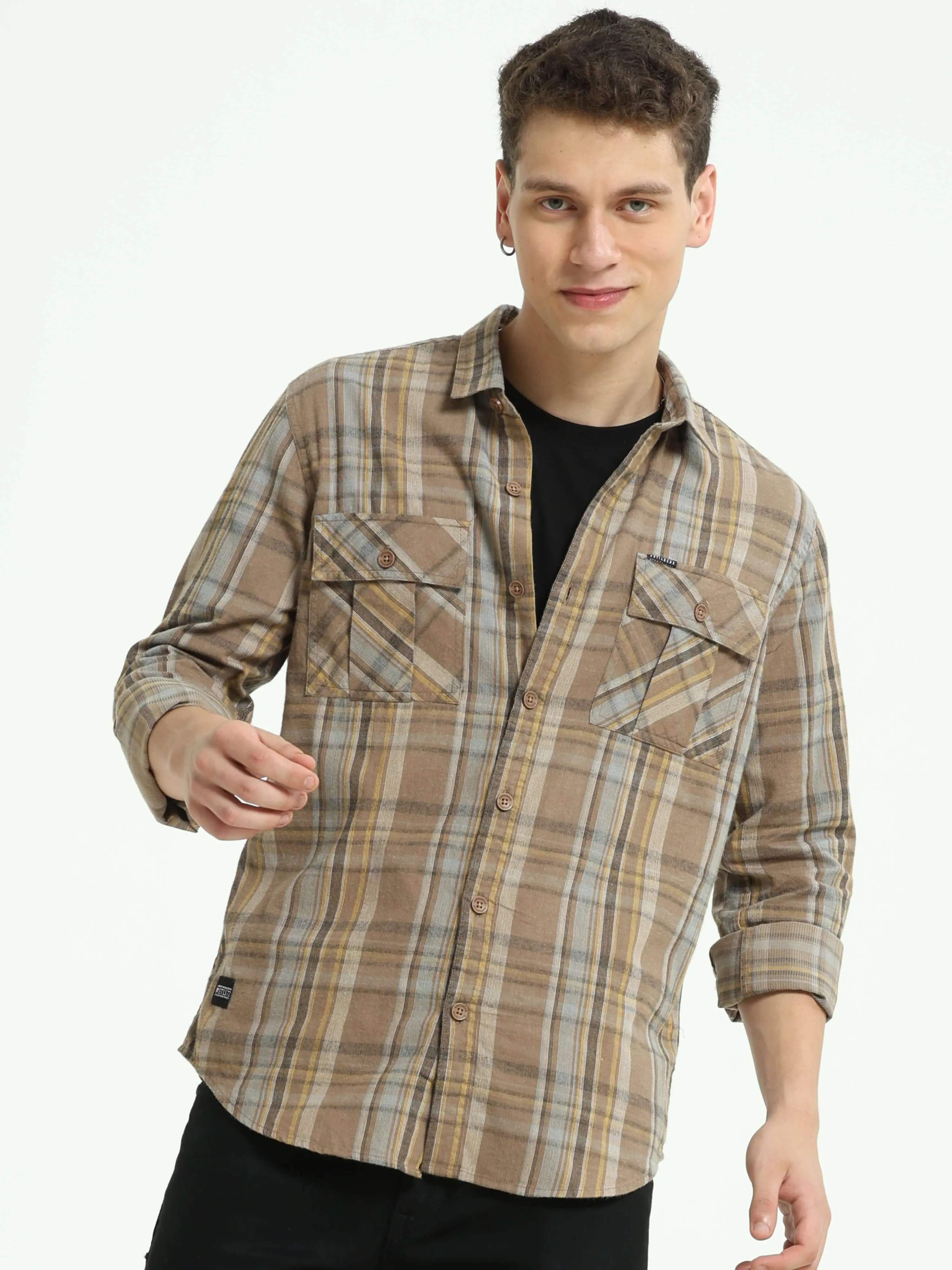Sage green Check double pocket shirt