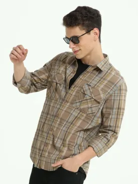 Sage green Check double pocket shirt