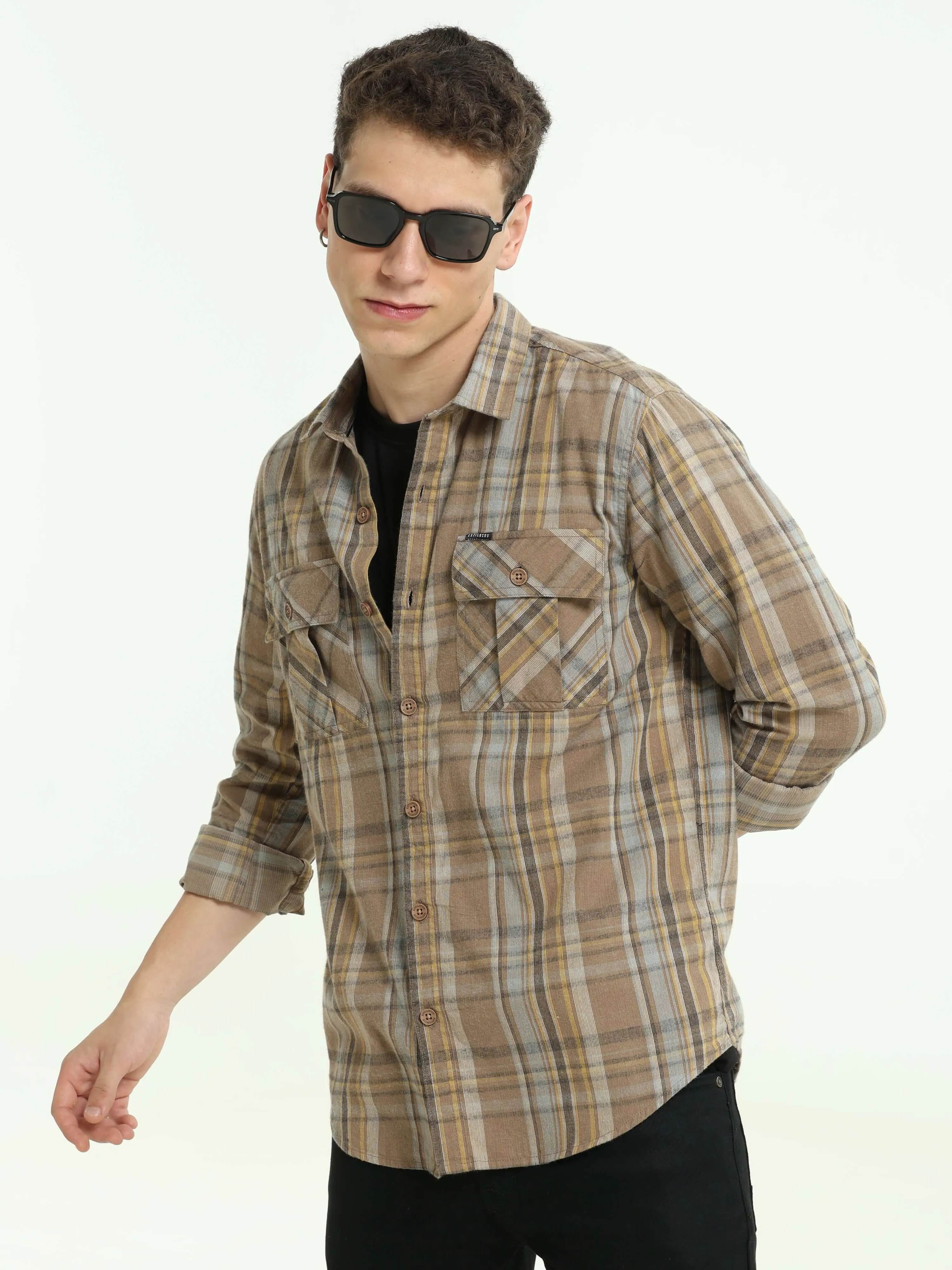 Sage green Check double pocket shirt