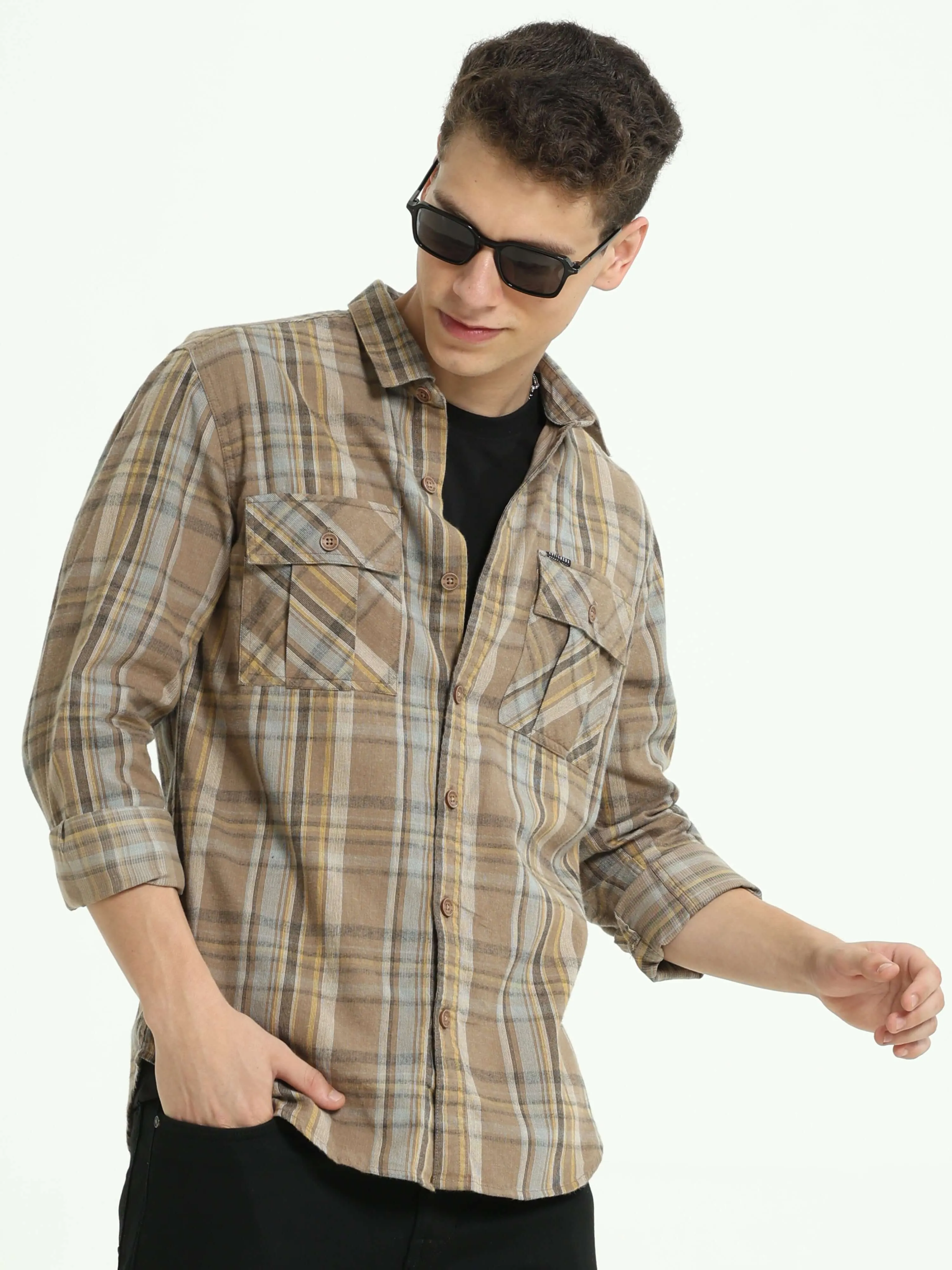 Sage green Check double pocket shirt