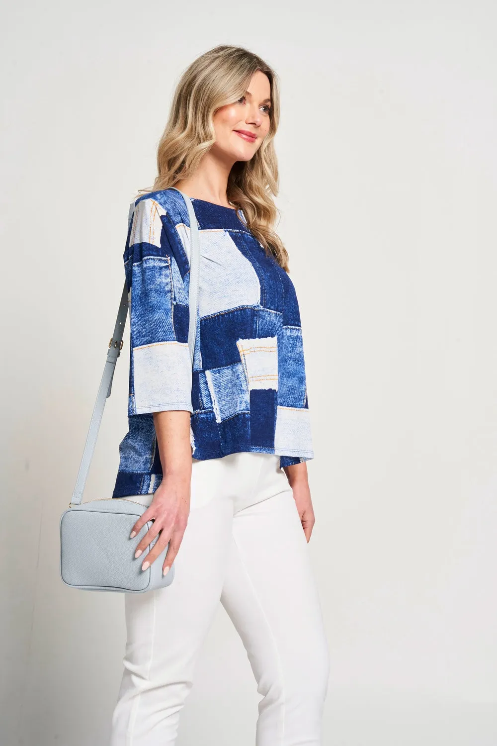 Saloos Denim Patched Print Top