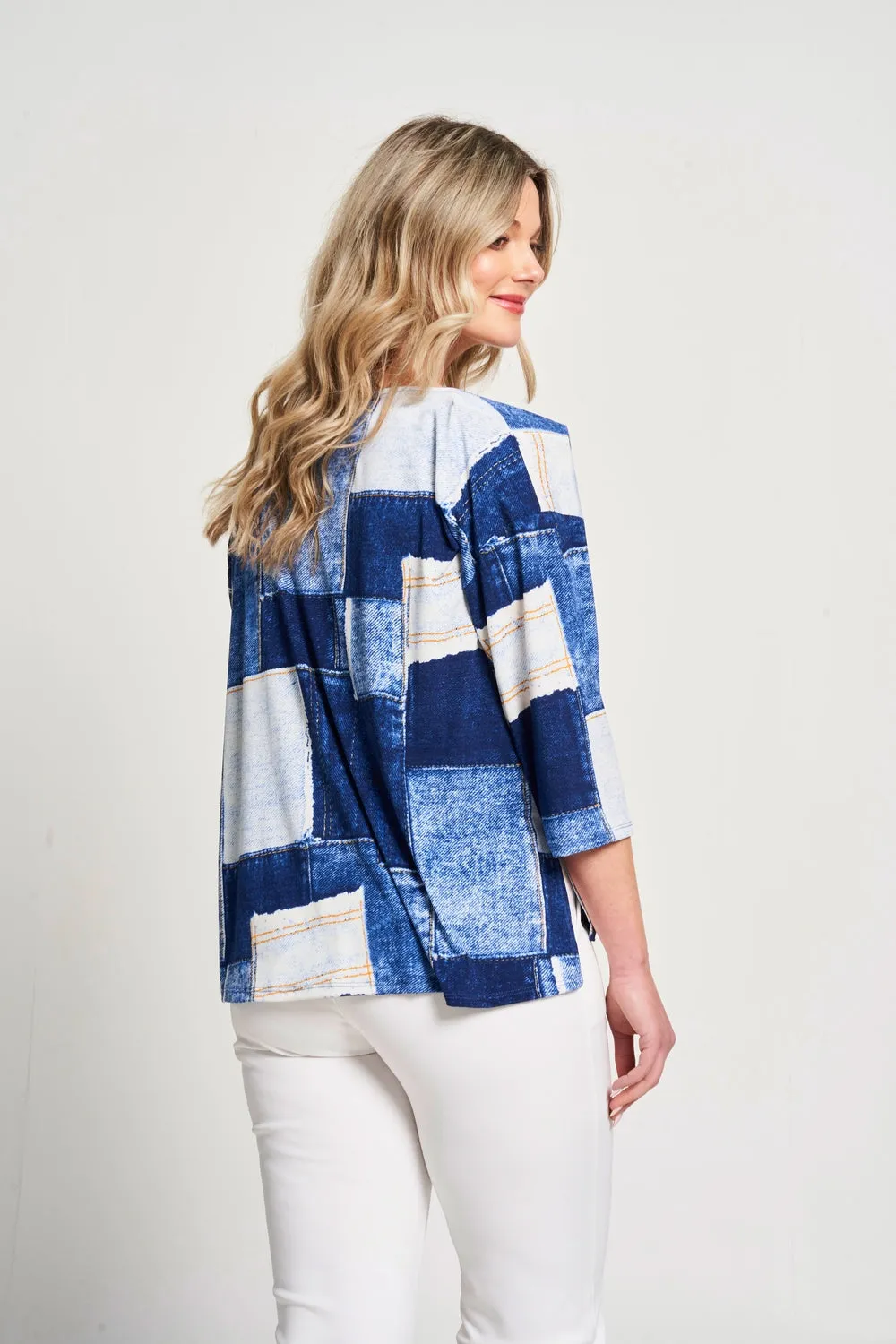Saloos Denim Patched Print Top