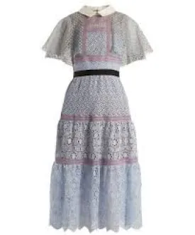 Self-Portrait Contrast Collar Lace Midi Dress