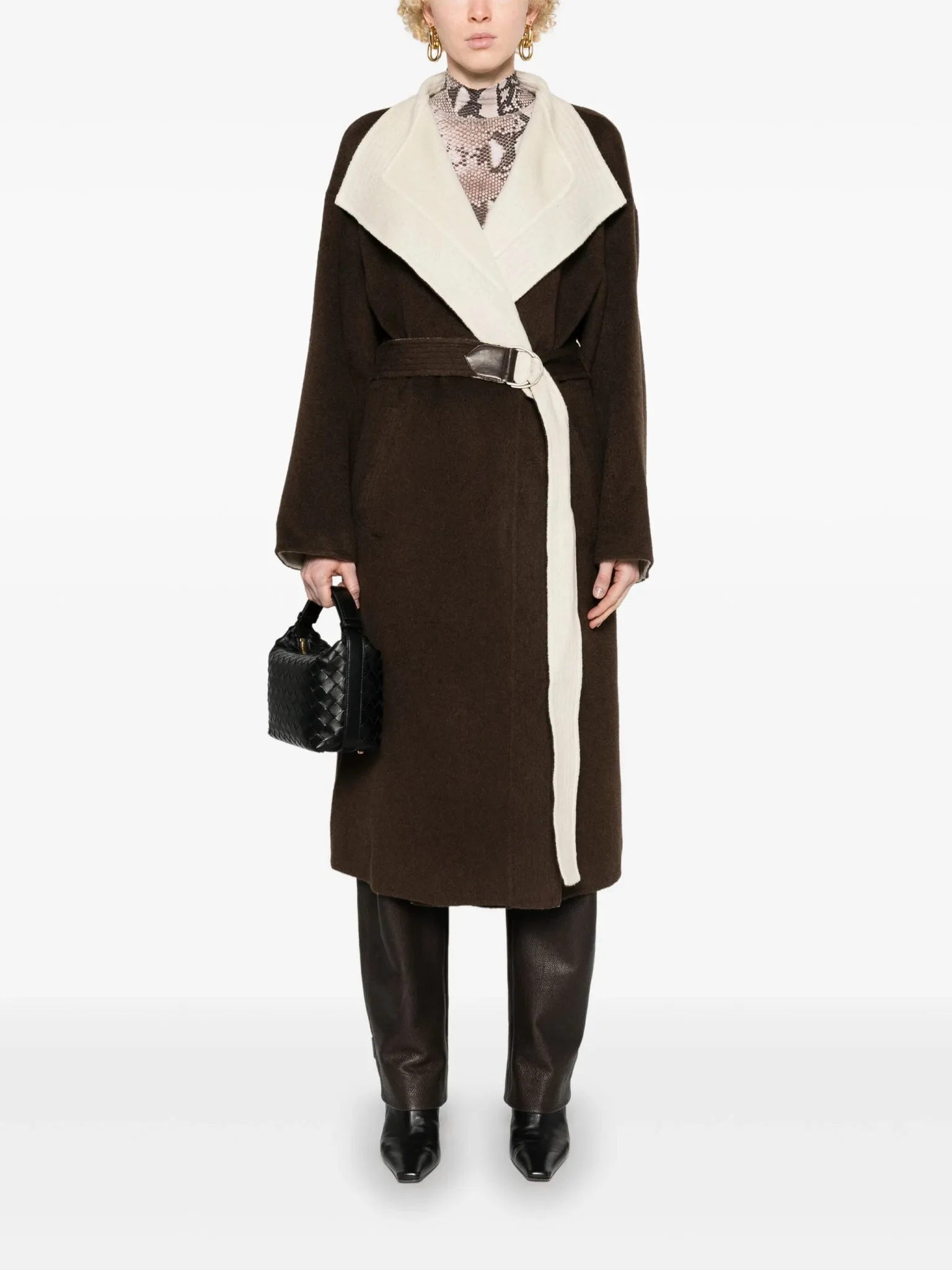 shawl-collar belted coat