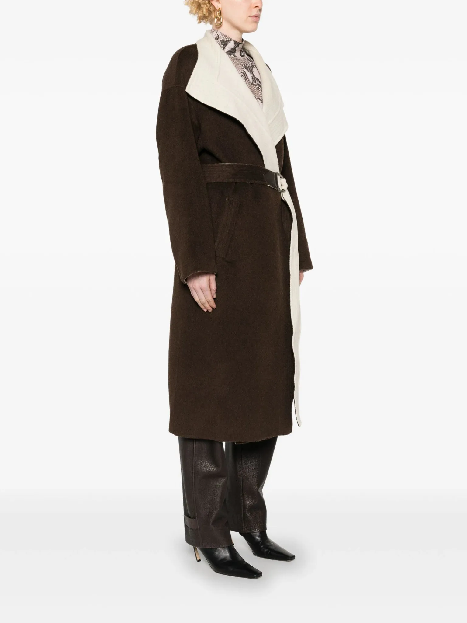 shawl-collar belted coat