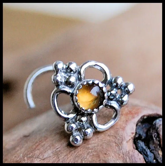 Silver and Citrine Unique Bold Nose Stud