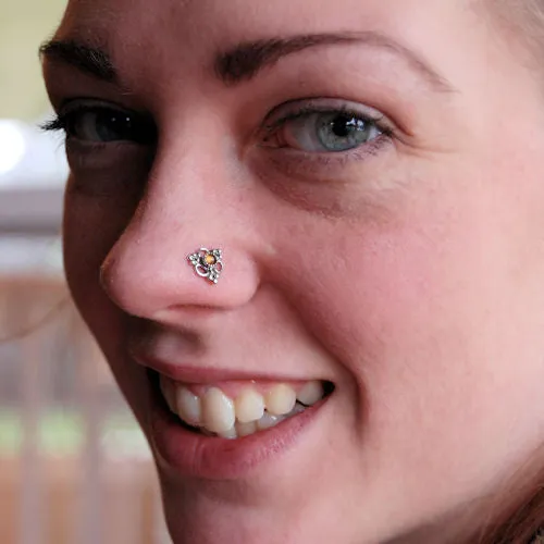 Silver and Citrine Unique Bold Nose Stud