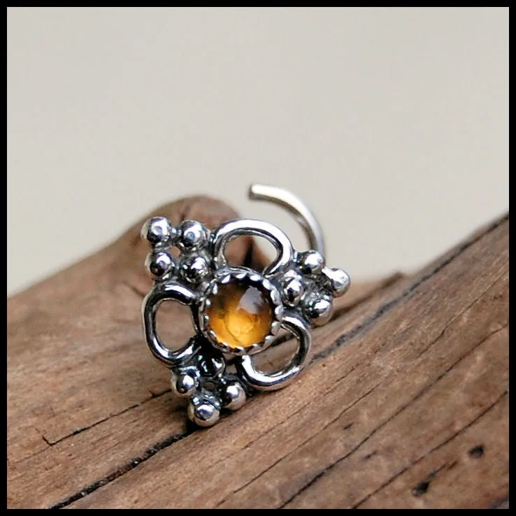 Silver and Citrine Unique Bold Nose Stud
