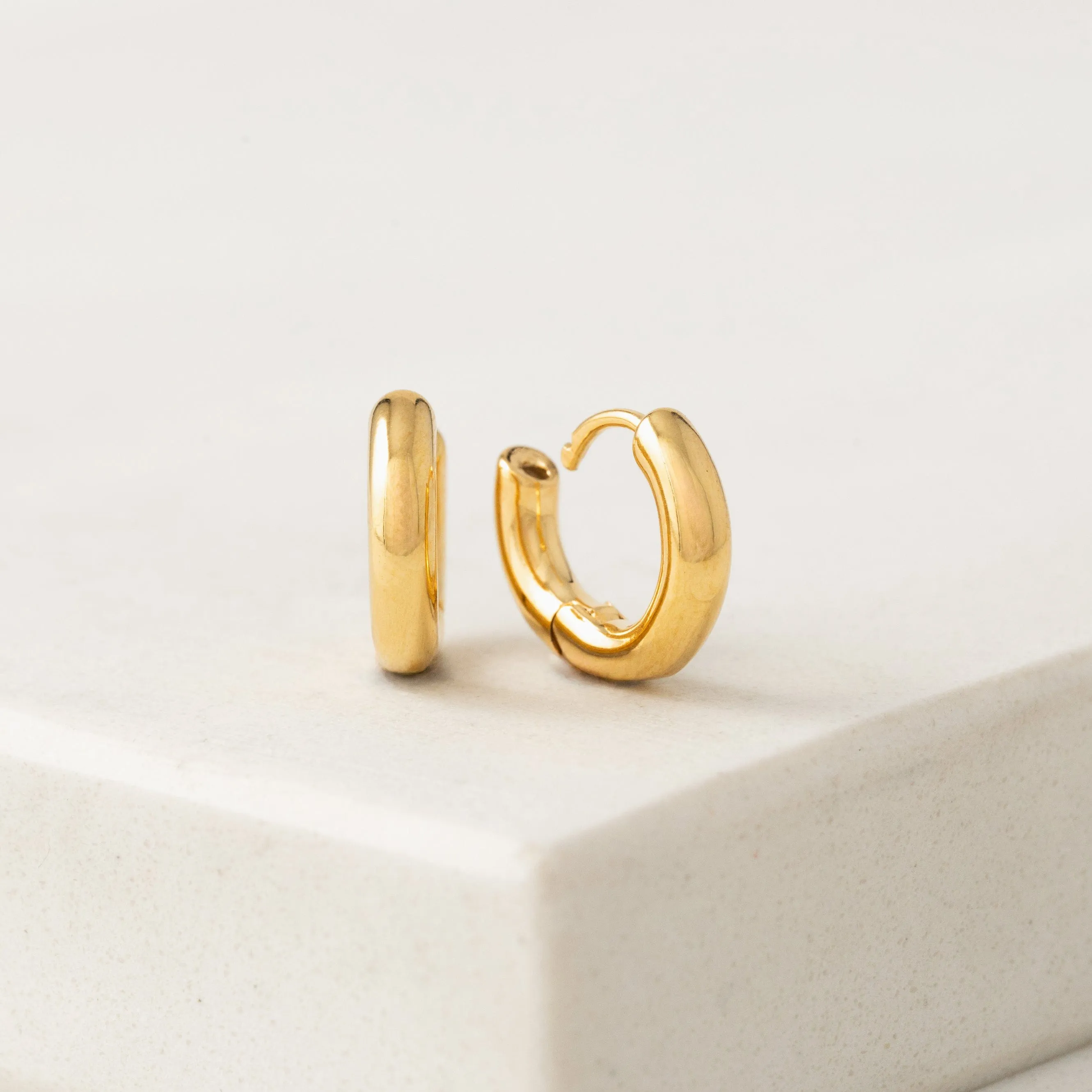 Small Puff Hoop Earrings Gold