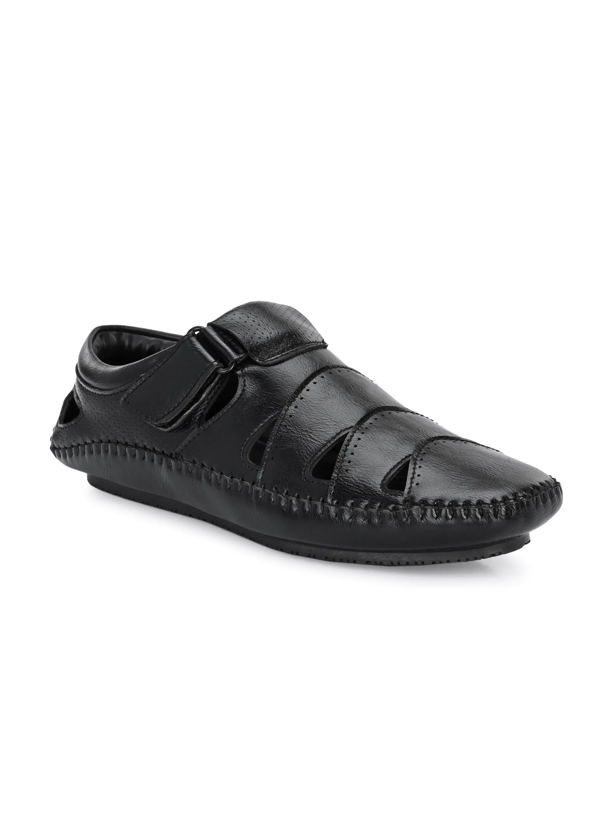 Sophisticated Black Leather Cutout Sandal