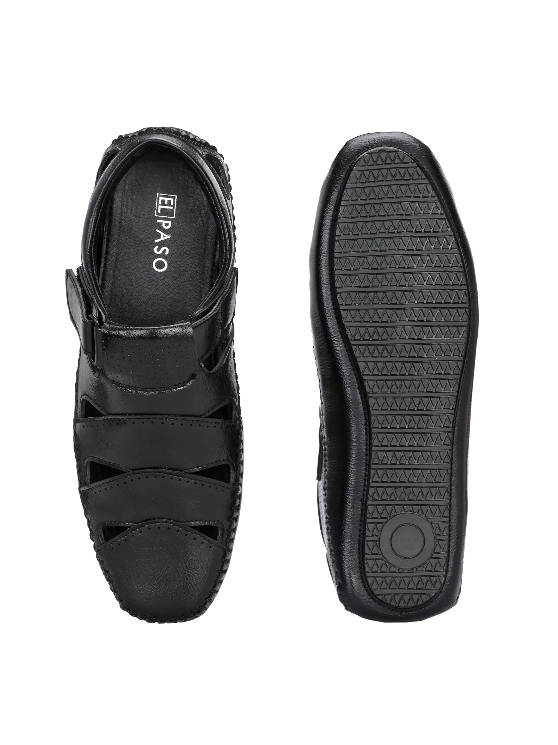 Sophisticated Black Leather Cutout Sandal