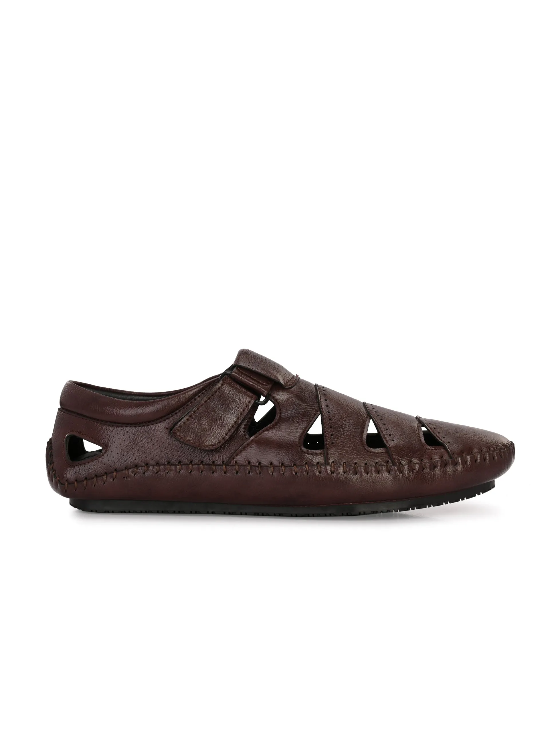 Sophisticated Black Leather Cutout Sandal
