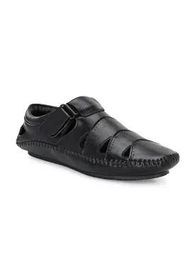 Sophisticated Black Leather Cutout Sandal