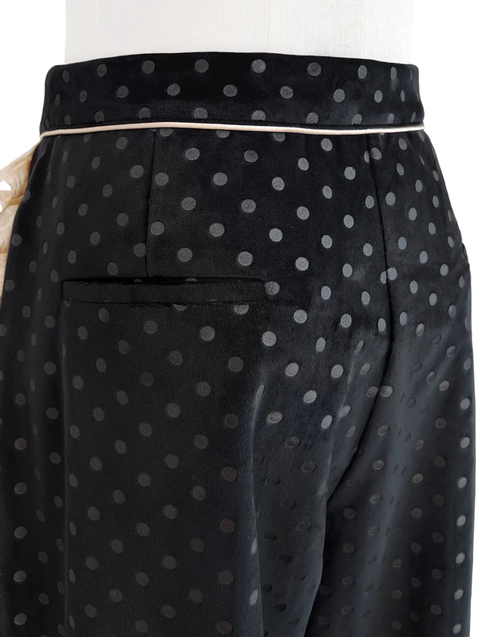 Surprise Sale! Black Dots Ruffle Trimmed Pocket Wide Leg Velvet Trousers