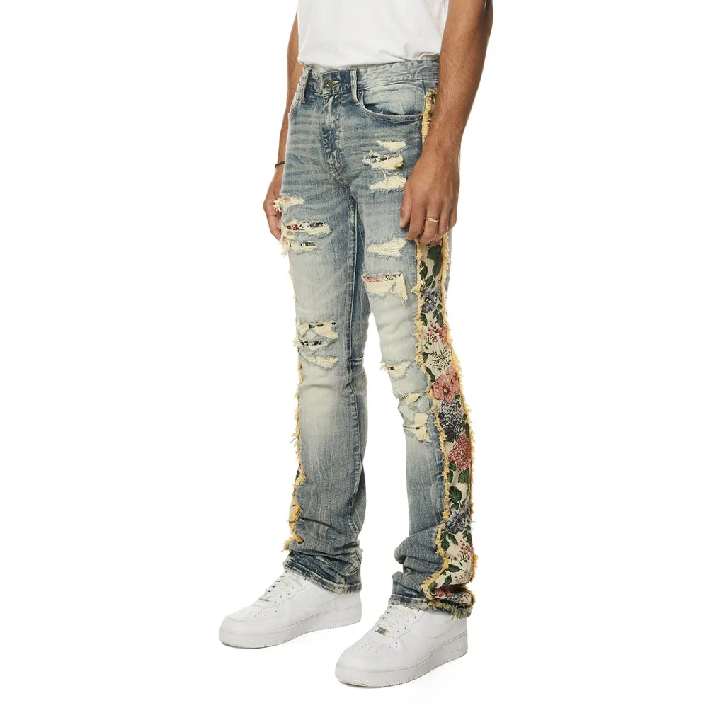 Tapestry Insert Stacked Denim Jeans - Hillside Blue