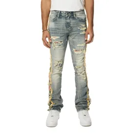 Tapestry Insert Stacked Denim Jeans - Hillside Blue