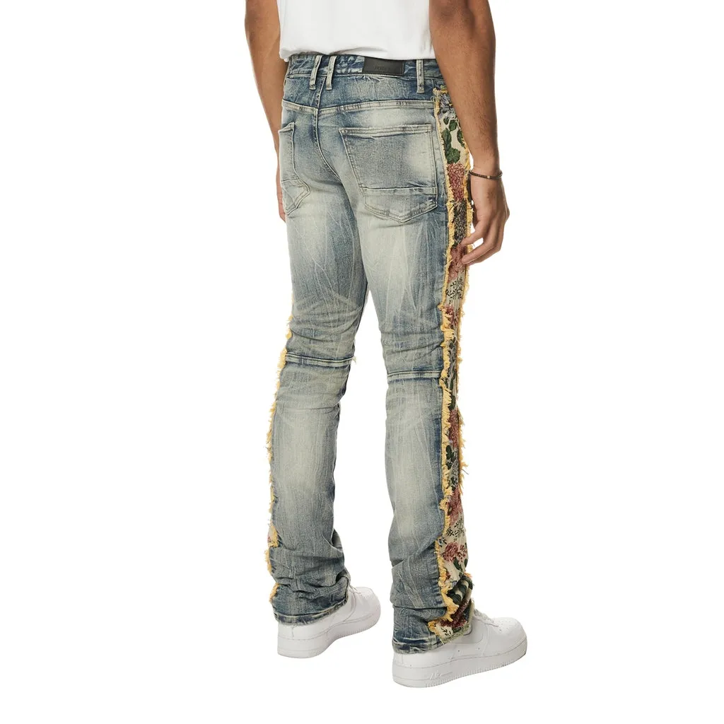 Tapestry Insert Stacked Denim Jeans - Hillside Blue