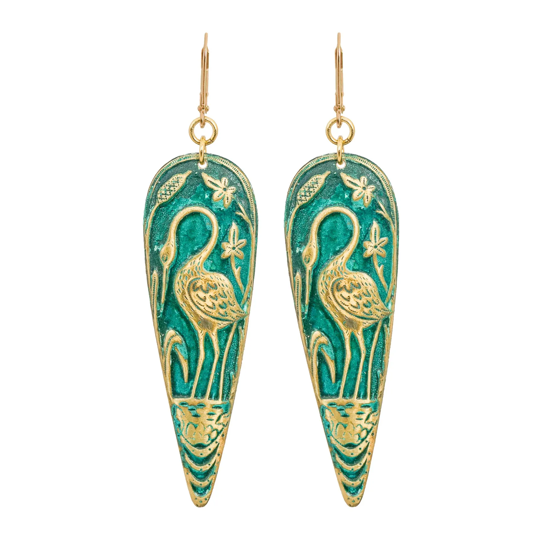 Teal Crane Earrings
