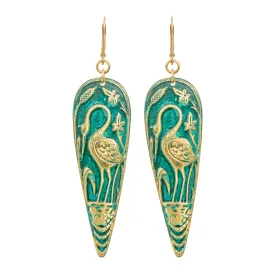 Teal Crane Earrings