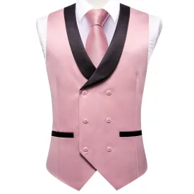 Ties2you Tuxedo Vest Baby Pink Solid Shawl Collar Silk Mens Double Breasted Vest Top