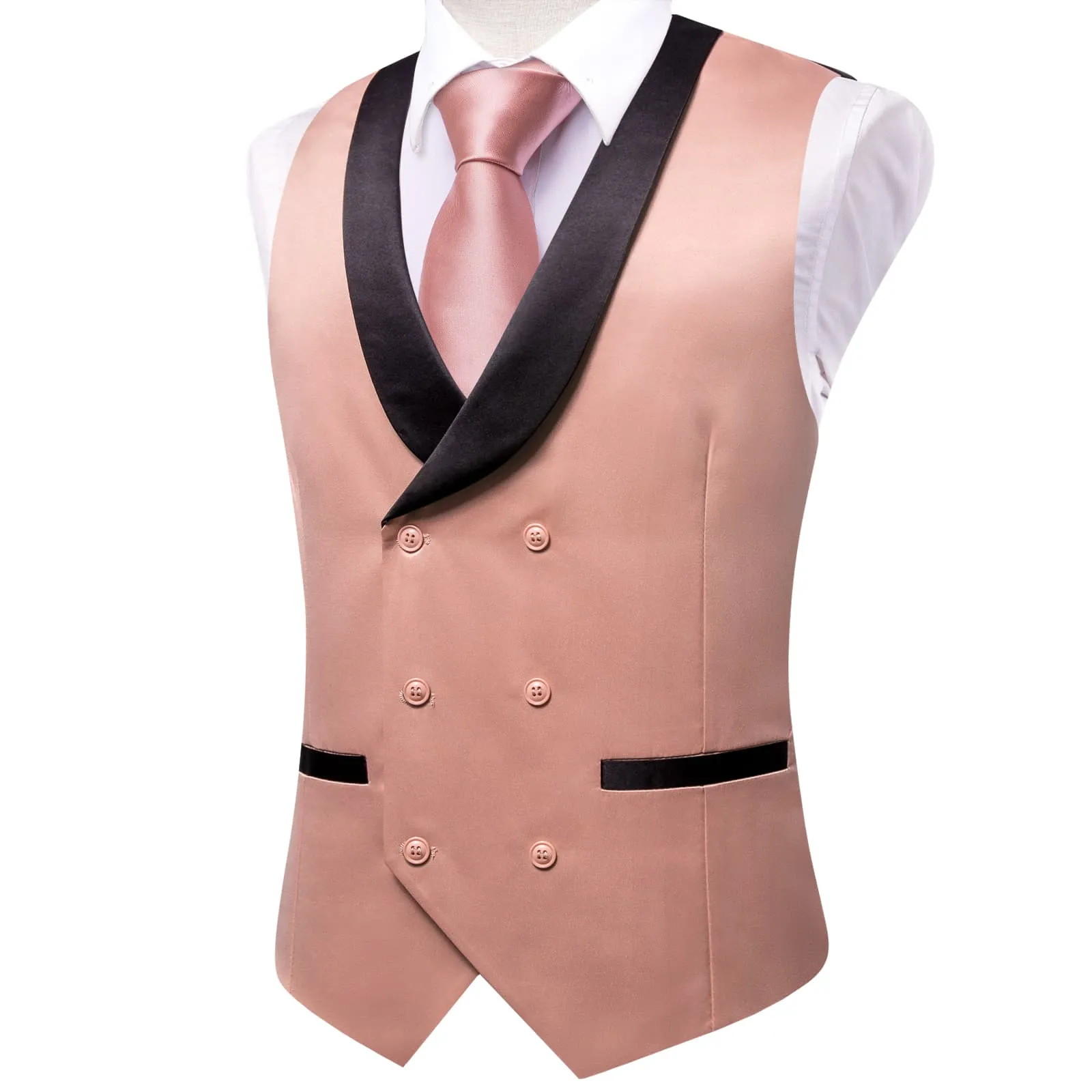 Ties2you Tuxedo Vest Rose Pink Solid Shawl Collar Silk Mens Double Breasted Vest