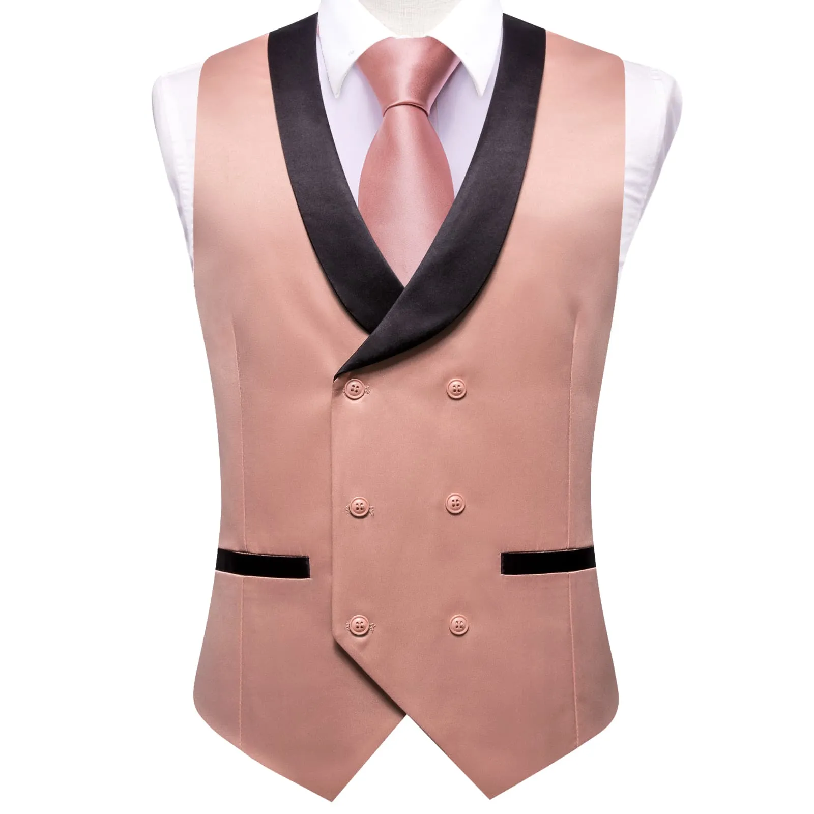 Ties2you Tuxedo Vest Rose Pink Solid Shawl Collar Silk Mens Double Breasted Vest