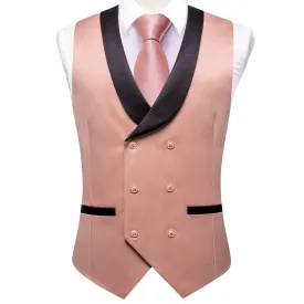 Ties2you Tuxedo Vest Rose Pink Solid Shawl Collar Silk Mens Double Breasted Vest