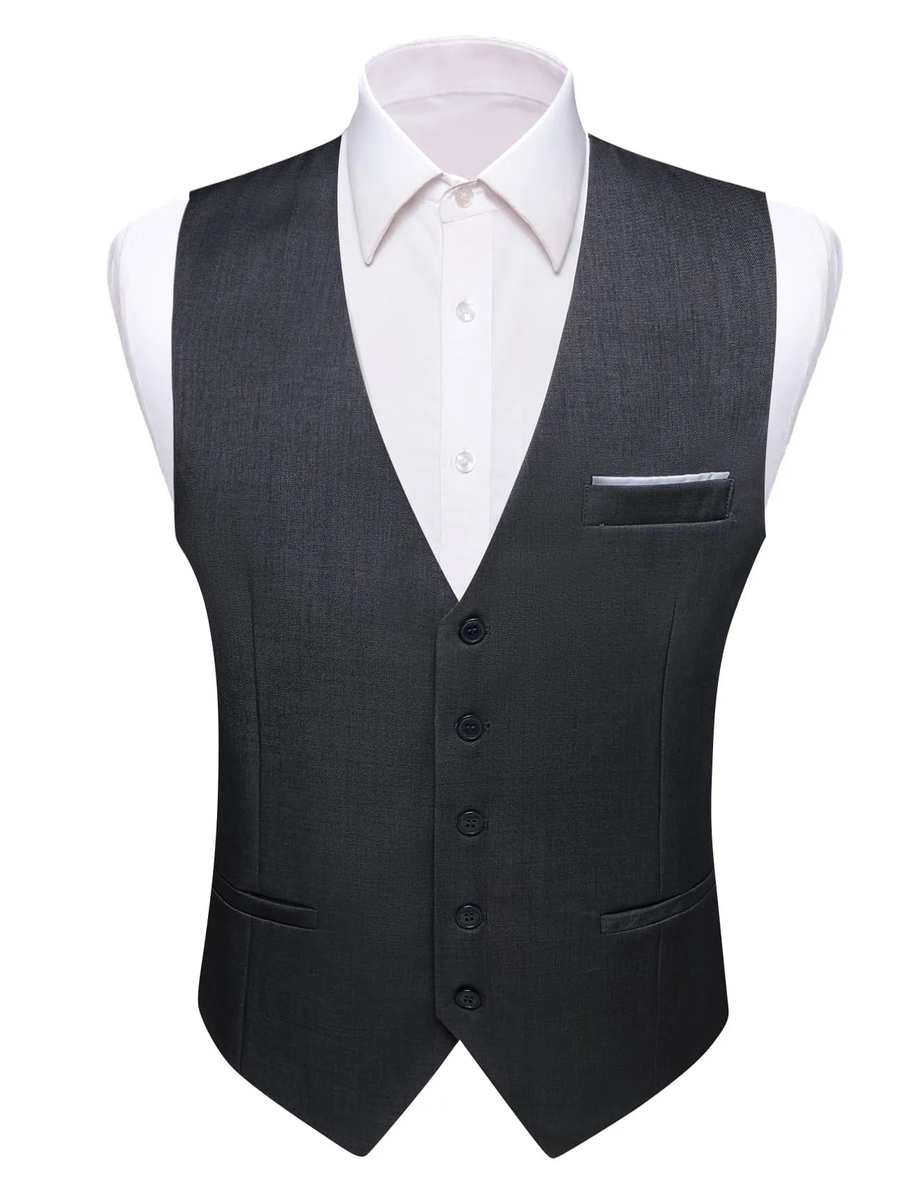 Ties2you Work Vest Charcoal Black Solid Button Silk Mens Dress Vest Jacket for Formal