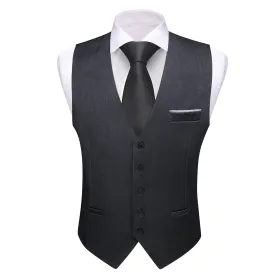 Ties2you Work Vest Charcoal Black Solid Button Silk Mens Dress Vest Jacket for Formal