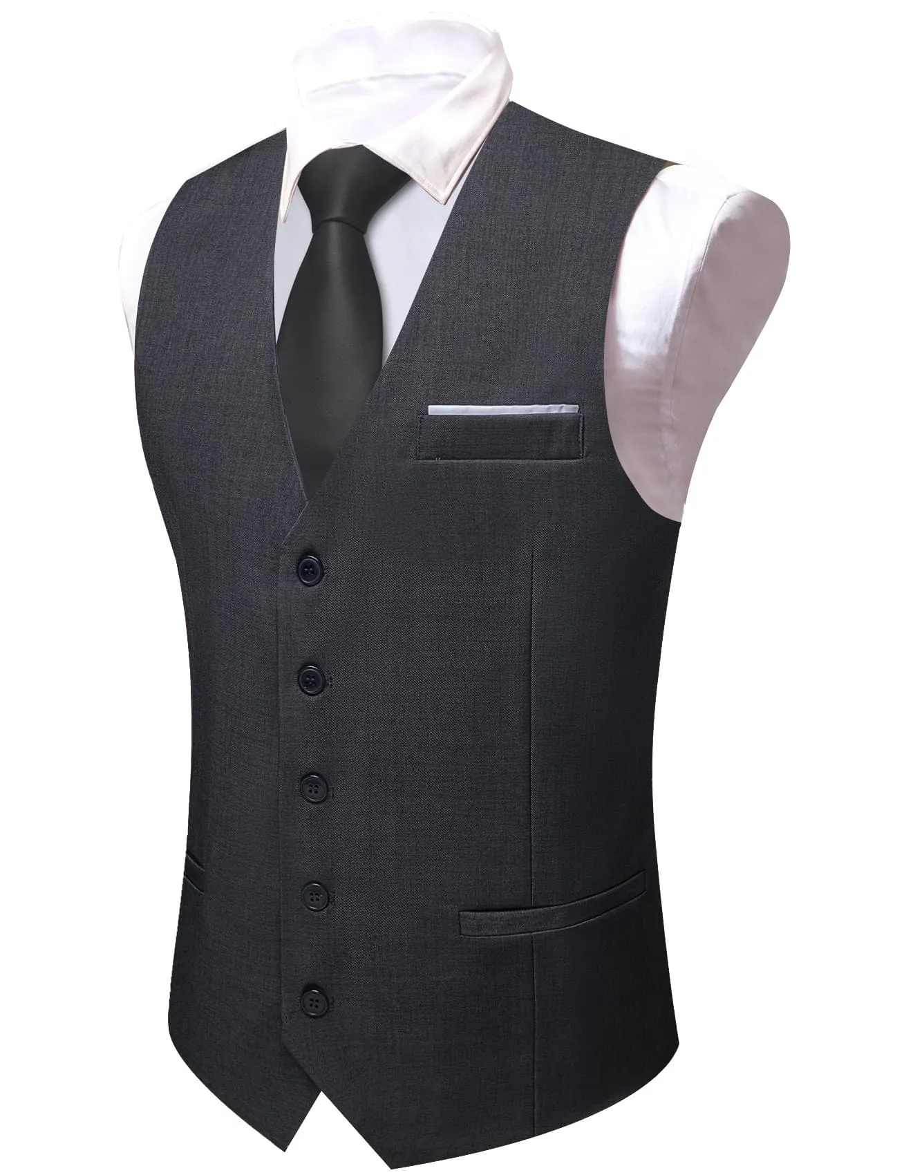 Ties2you Work Vest Charcoal Black Solid Button Silk Mens Dress Vest Jacket for Formal