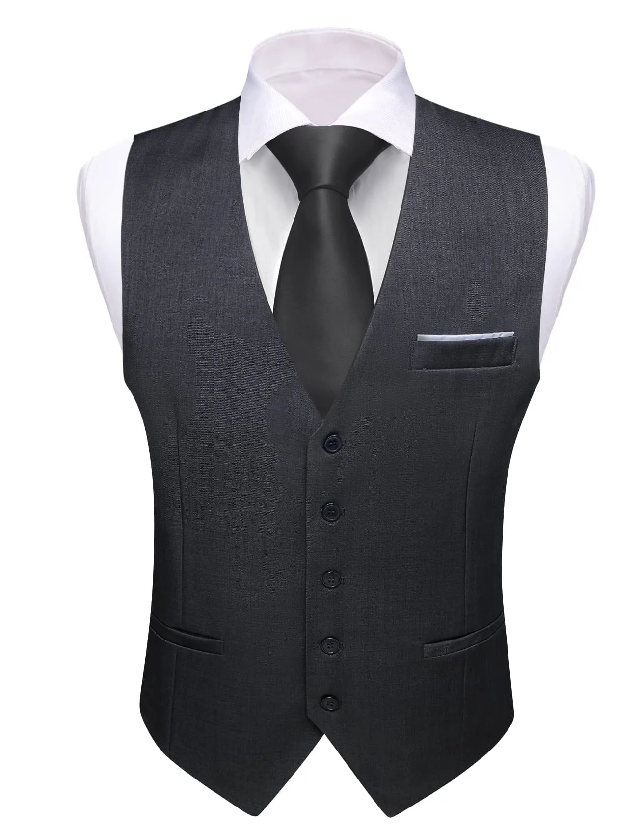 Ties2you Work Vest Charcoal Black Solid Button Silk Mens Dress Vest Jacket for Formal