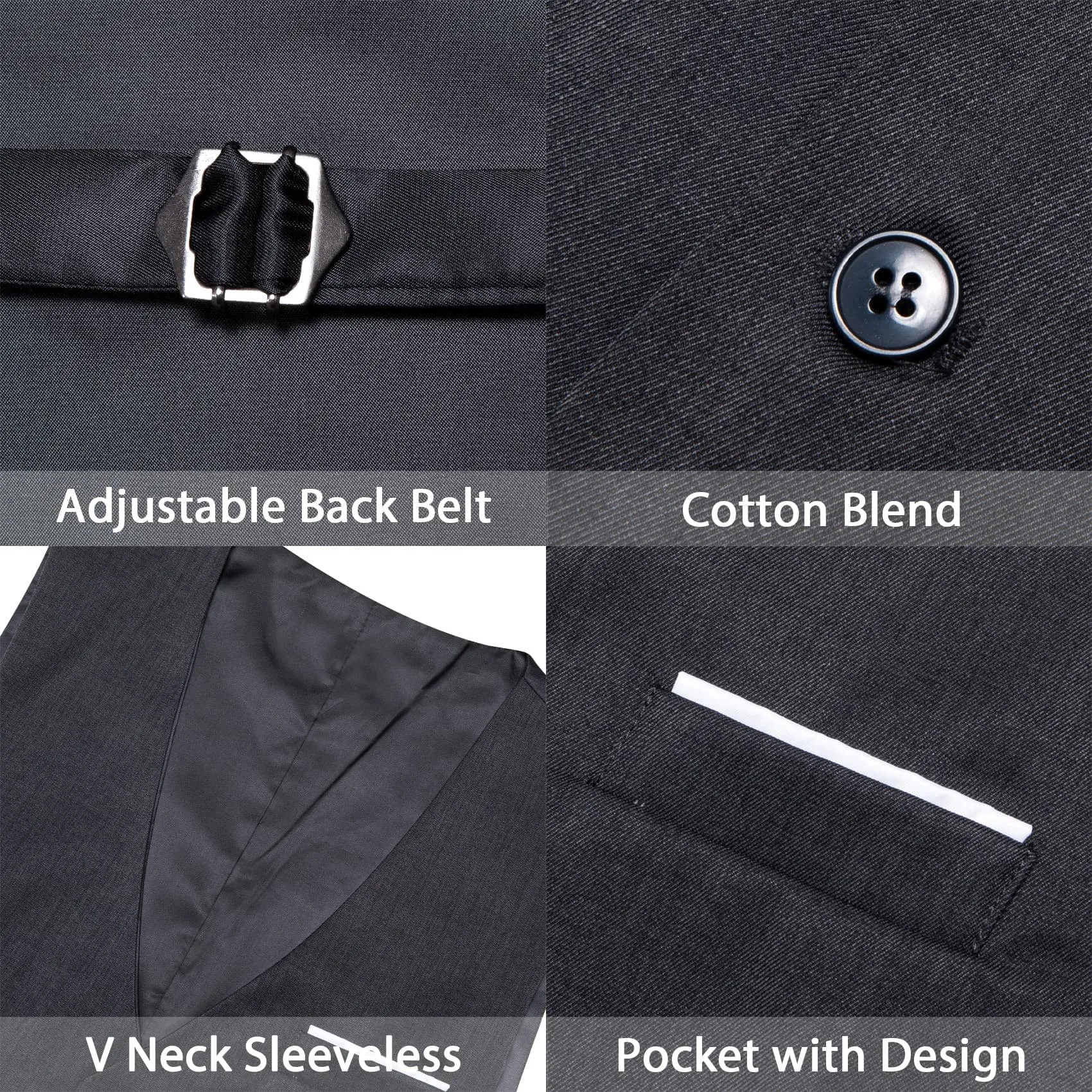 Ties2you Work Vest Charcoal Black Solid Button Silk Mens Dress Vest Jacket for Formal